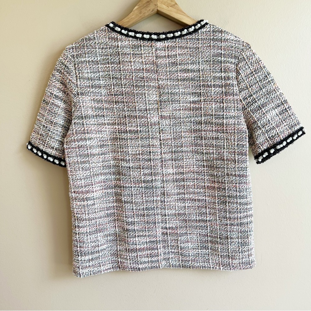 ZARA trafaluc tweed Pearl top size medium short sleeve - Picture 5 of 10